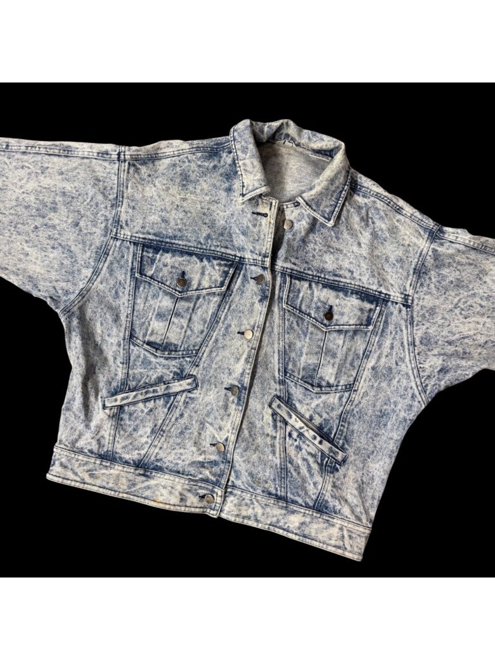 Vintage Acid Wash Jean Jacket Large 1980s Denim Button Up Unisex Retro Fashion